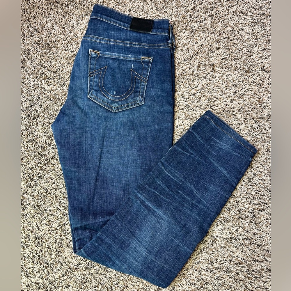 True Religion Jeans Halle‎ Women’s Size 28 Mid Rise Super Skinny Blue Denim USA